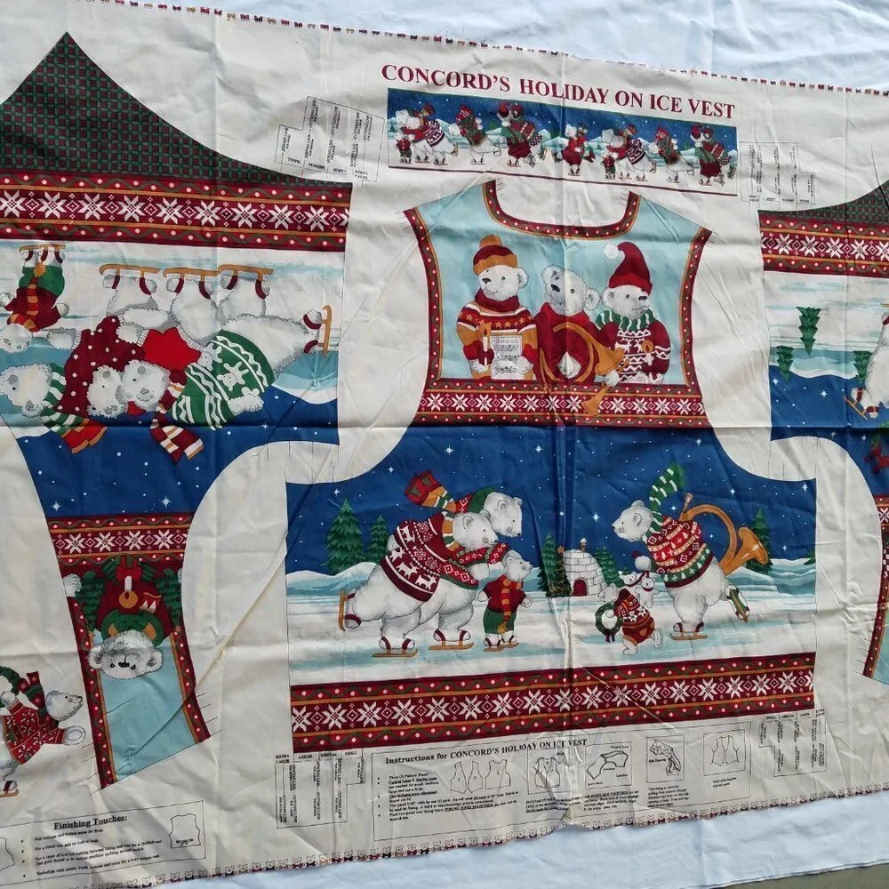 Concord Vest Kit “Holiday On Ice” Cut and Sew Panel Vintage XL, L, M, S Pattern